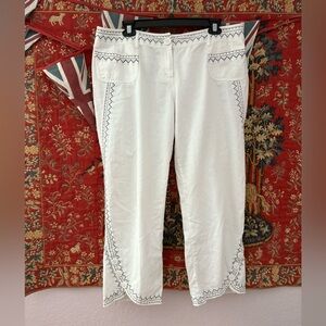 Star City Linen Cotton Blend Embroidered White Cropped Ankle Pants Y2K Low Rise